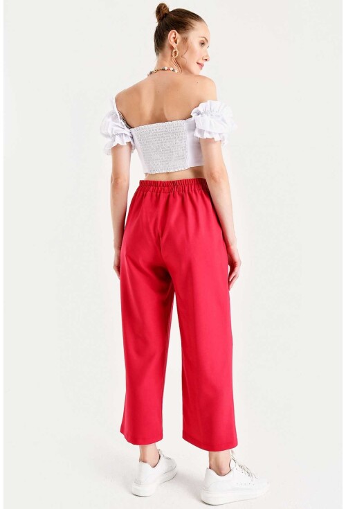 6483 Beli Lastikli Bol Paça Pantolon