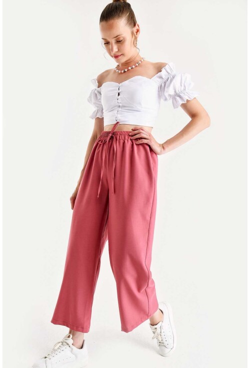 6483 Beli Lastikli Bol Paça Pantolon