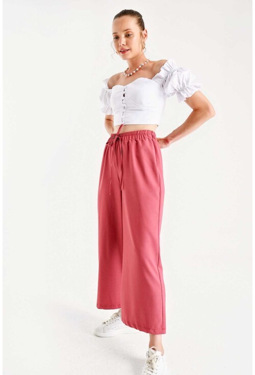 6483 Beli Lastikli Bol Paça Pantolon