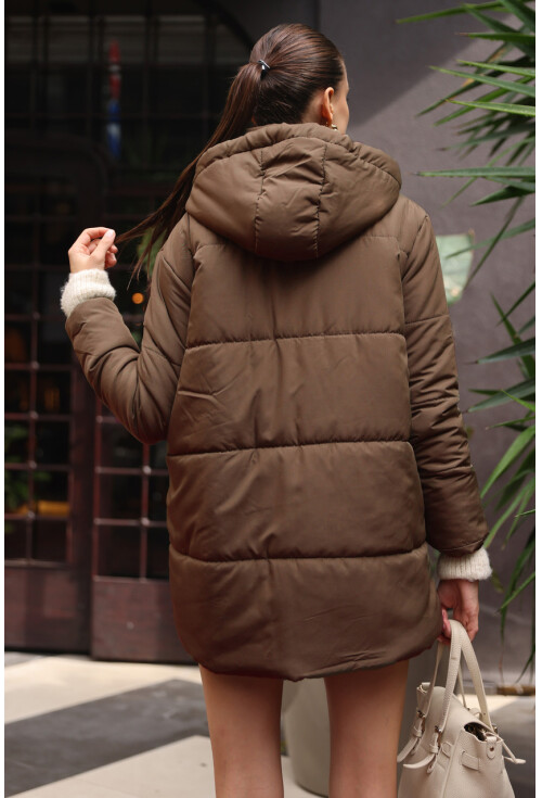Kapüşonlu Oversize Şişme Mont