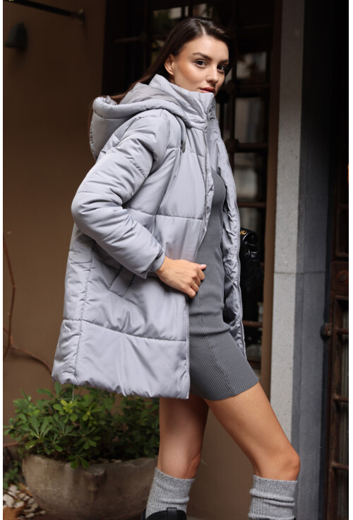 Kapüşonlu Oversize Şişme Mont