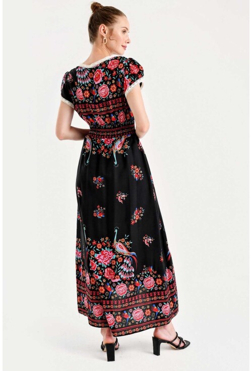 1701 Bel Lastik Desenli Elbise