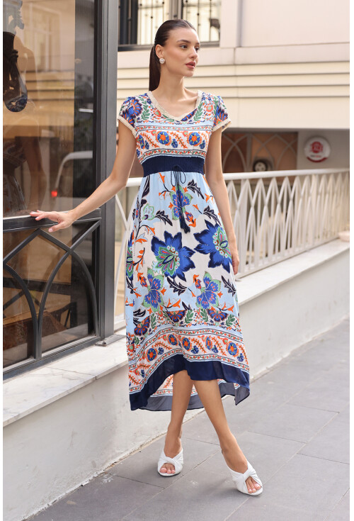 1701 Elastic Waist Patterned Dress