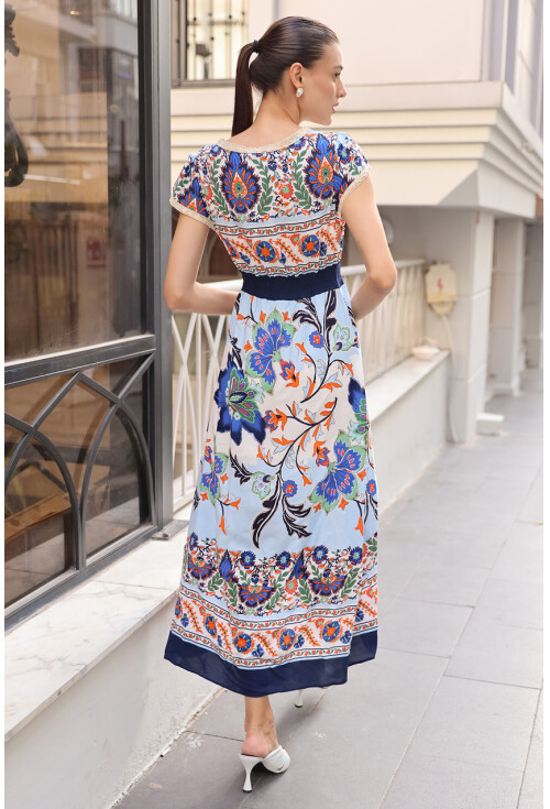 1701 Elastic Waist Patterned Dress