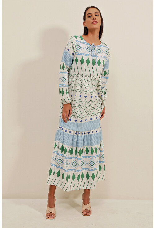 1947 Desenli Uzun Elbise