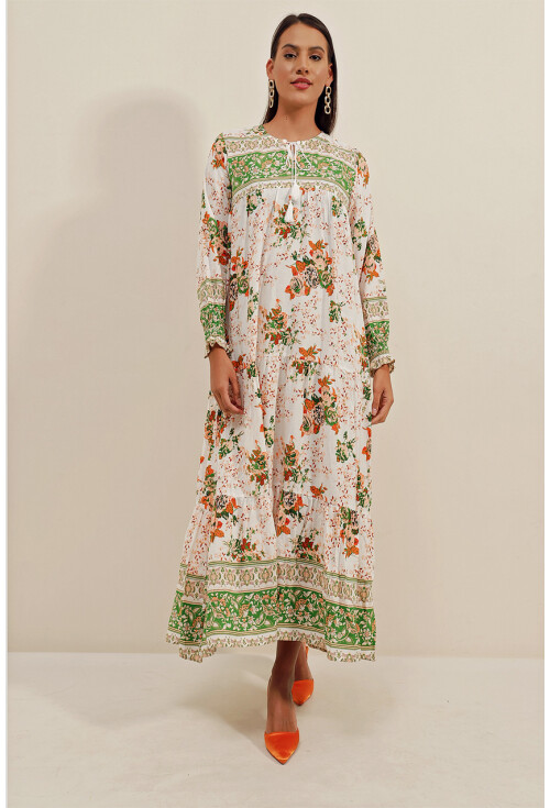 1947 Patterned Long Dress