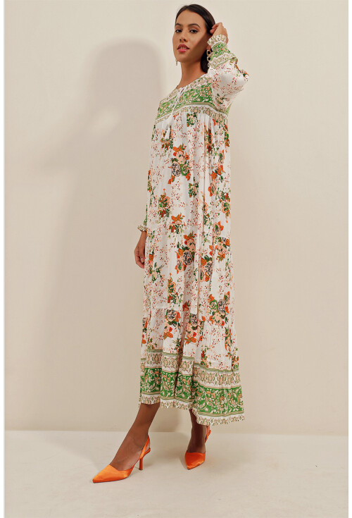 1947 Patterned Long Dress