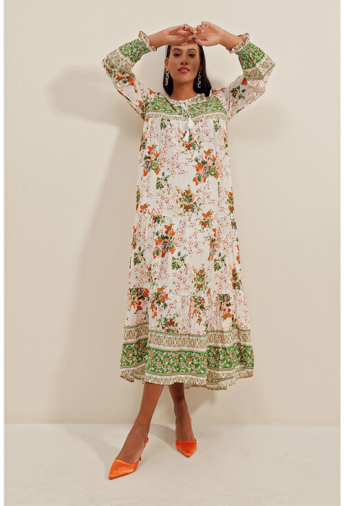 1947 Patterned Long Dress