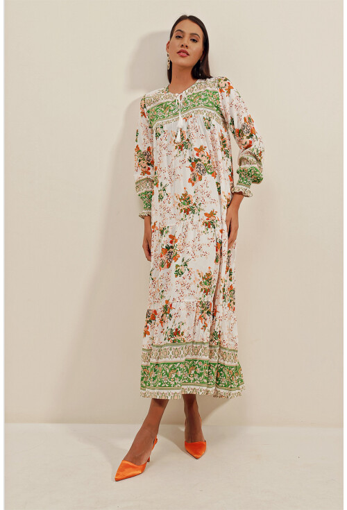 1947 Patterned Long Dress