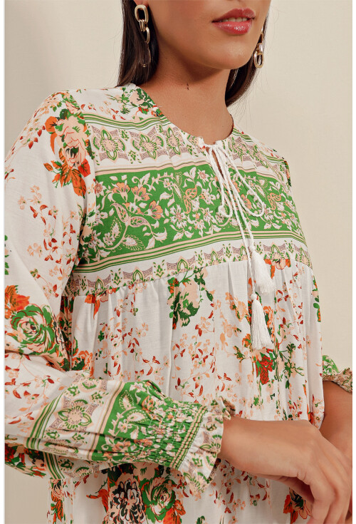 1947 Patterned Long Dress