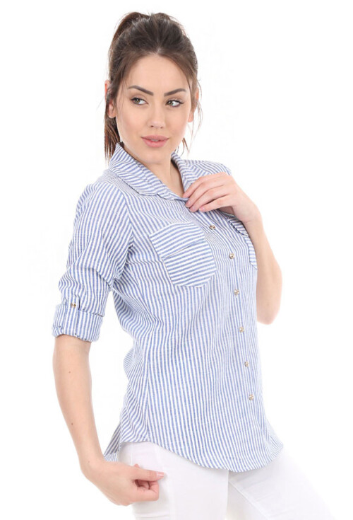 3402 Çift Cepli Çizgili Gömlek