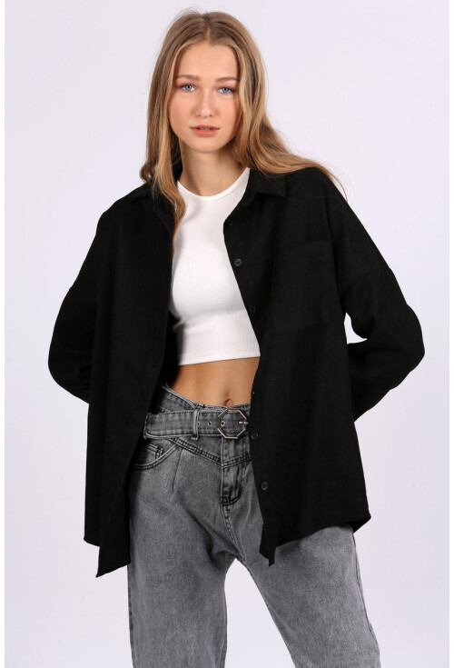 3981 Cepli Oversize Kadife Gömlek
