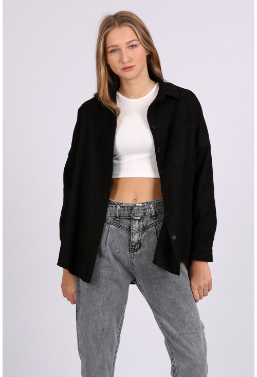 3981 Cepli Oversize Kadife Gömlek