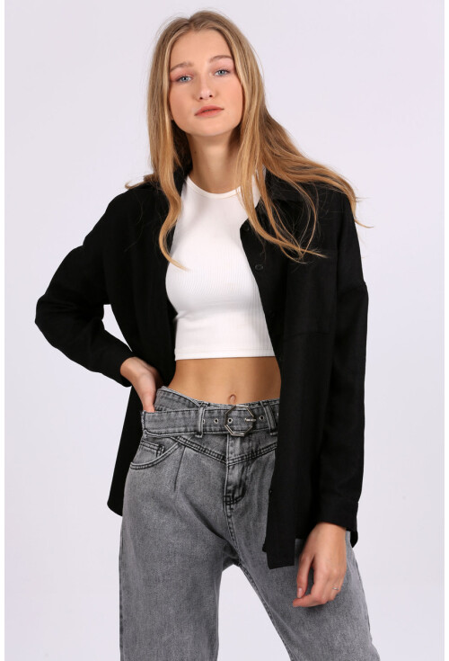 3981 Cepli Oversize Kadife Gömlek