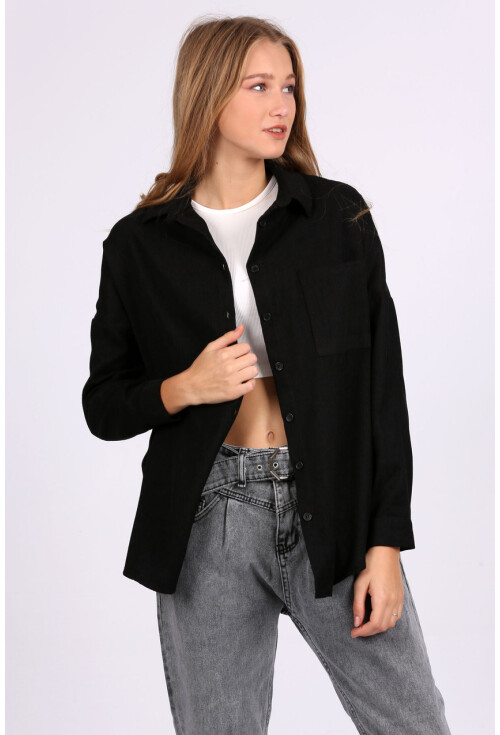 3981 Cepli Oversize Kadife Gömlek