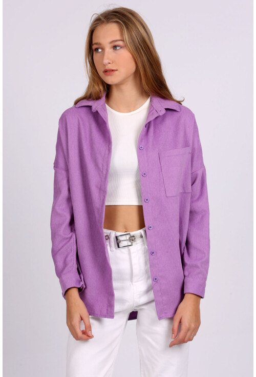 3981 Cepli Oversize Kadife Gömlek