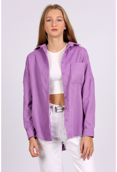 3981 Cepli Oversize Kadife Gömlek