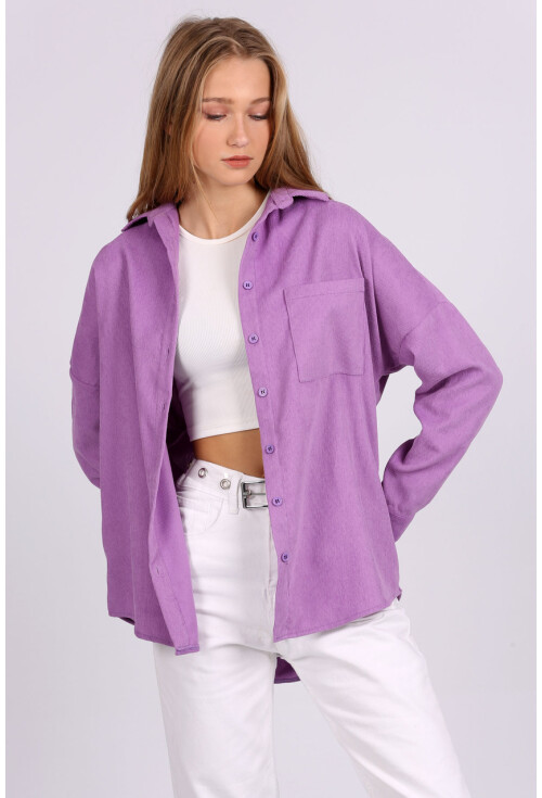 3981 Cepli Oversize Kadife Gömlek