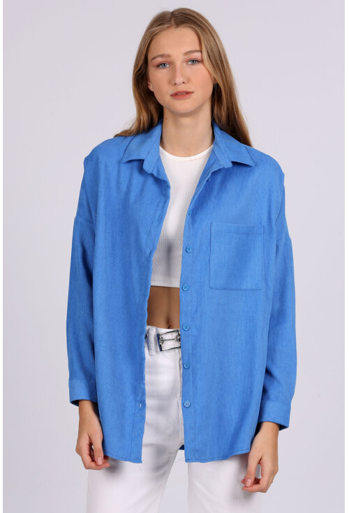 3981 Cepli Oversize Kadife Gömlek
