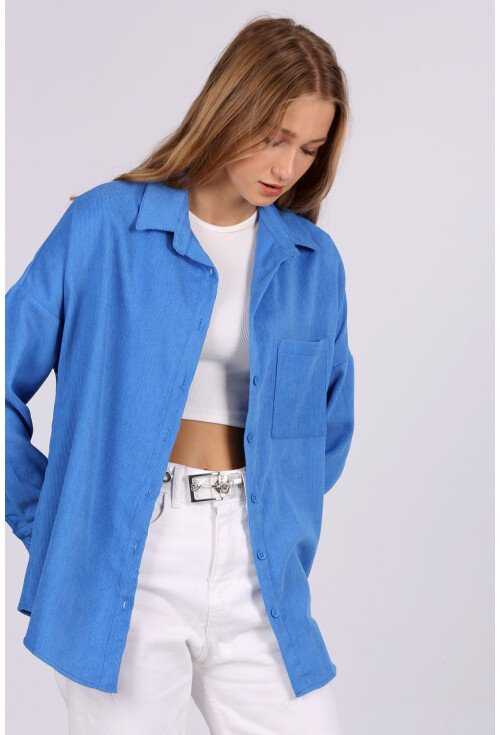 3981 Cepli Oversize Kadife Gömlek