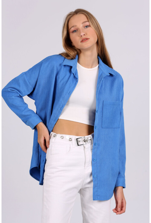 3981 Cepli Oversize Kadife Gömlek
