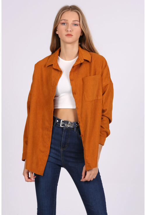 3981 Cepli Oversize Kadife Gömlek
