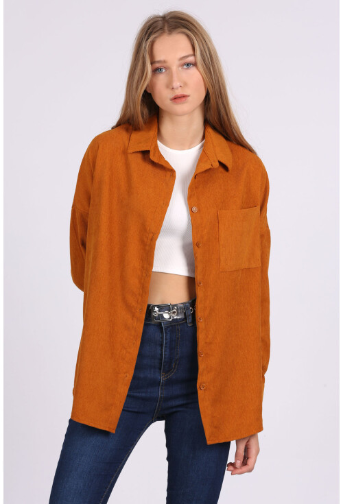 3981 Cepli Oversize Kadife Gömlek