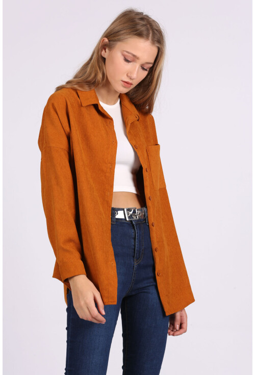 3981 Cepli Oversize Kadife Gömlek