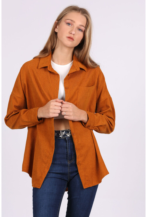 3981 Cepli Oversize Kadife Gömlek