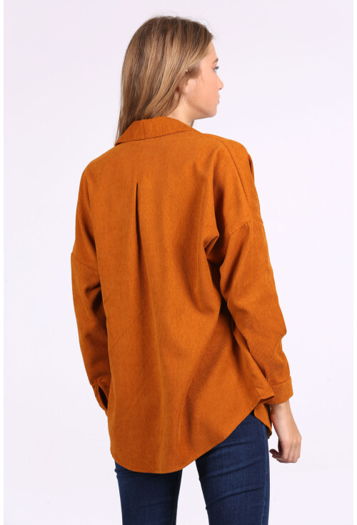 3981 Cepli Oversize Kadife Gömlek