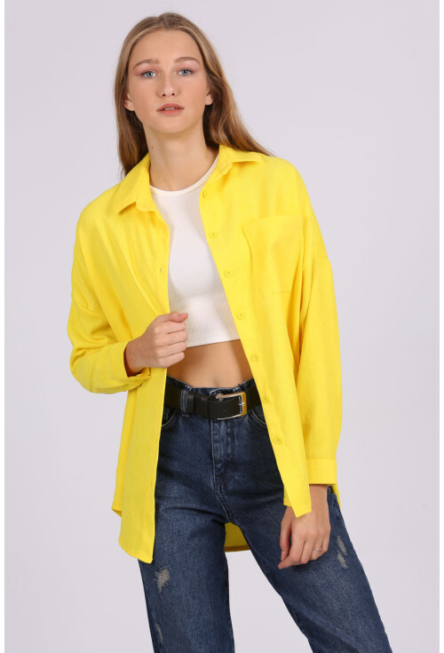 3981 Cepli Oversize Kadife Gömlek