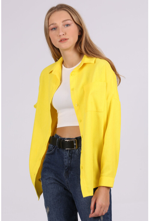 3981 Cepli Oversize Kadife Gömlek