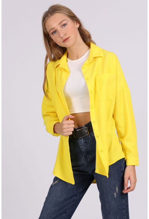 3981 Cepli Oversize Kadife Gömlek