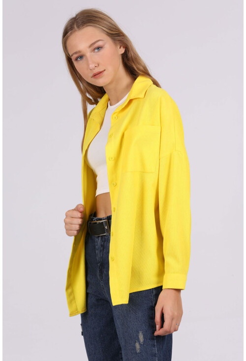3981 Cepli Oversize Kadife Gömlek