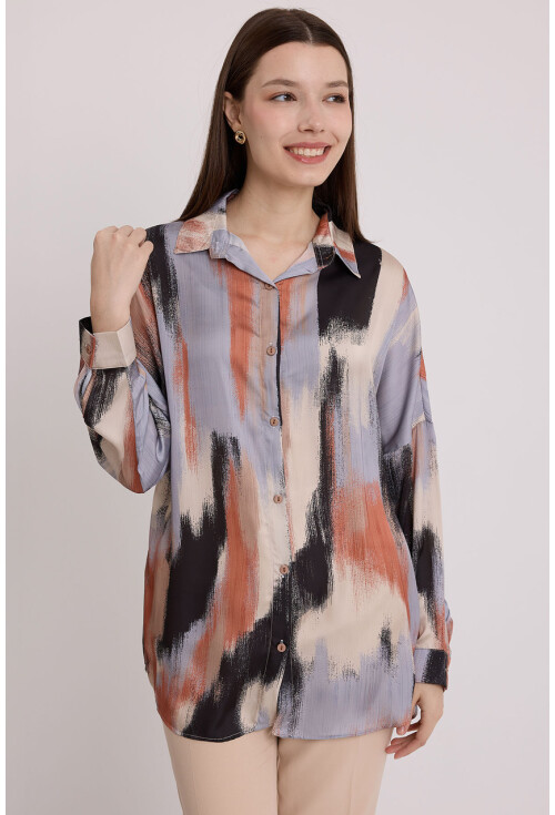3985 Oversize Saten Gömlek