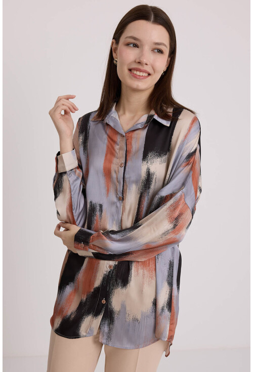 3985 Oversize Saten Gömlek