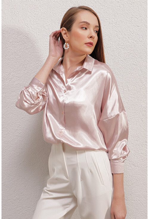 3985 Oversize Saten Gömlek