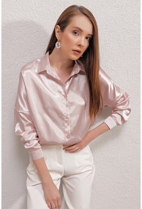 3985 Oversize Saten Gömlek