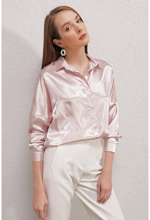 3985 Oversize Saten Gömlek