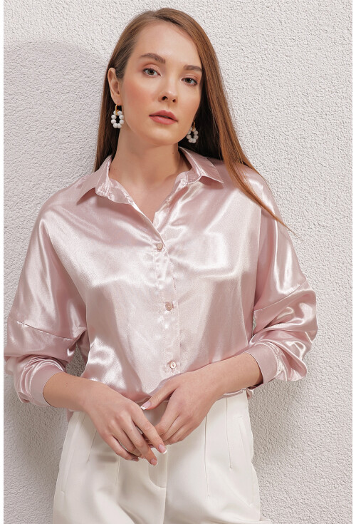 3985 Oversize Saten Gömlek