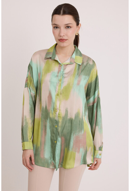 3985 Oversize Saten Gömlek