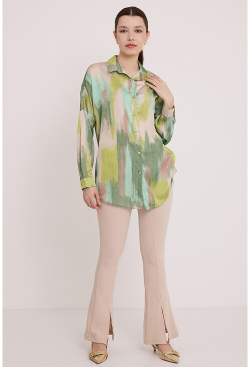 3985 Oversize Saten Gömlek