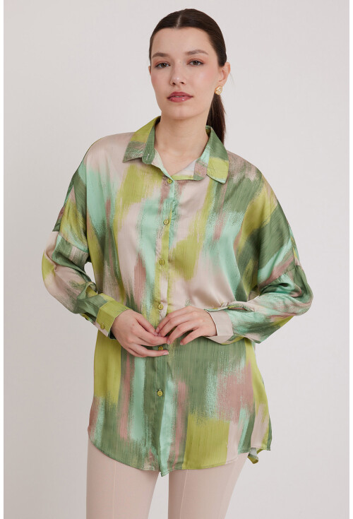 3985 Oversize Saten Gömlek