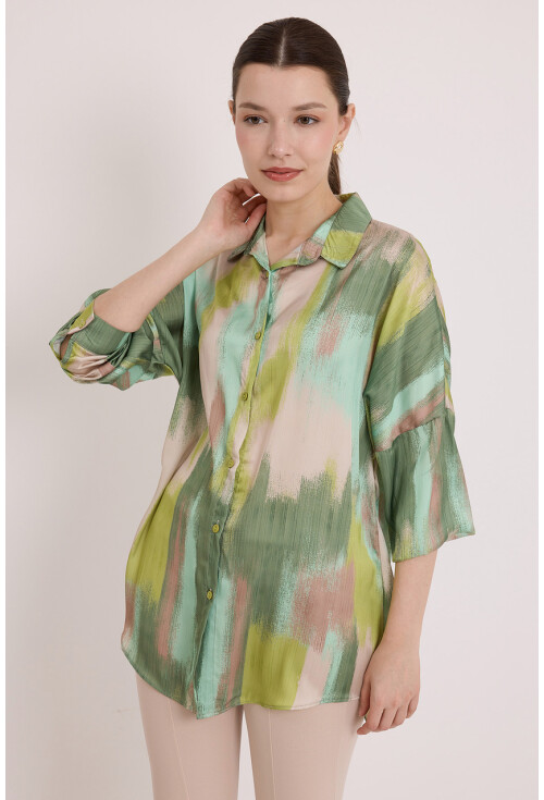 3985 Oversize Saten Gömlek