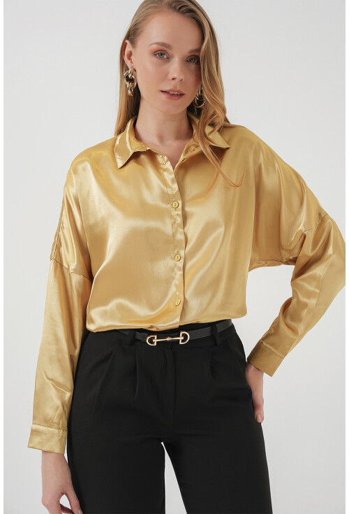 3985 Oversize Saten Gömlek