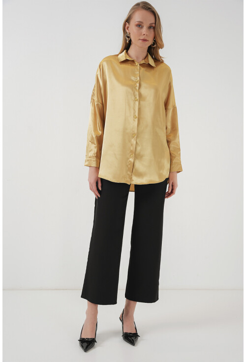 3985 Oversize Saten Gömlek