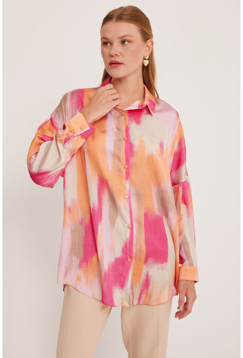 3985 Oversize Saten Gömlek