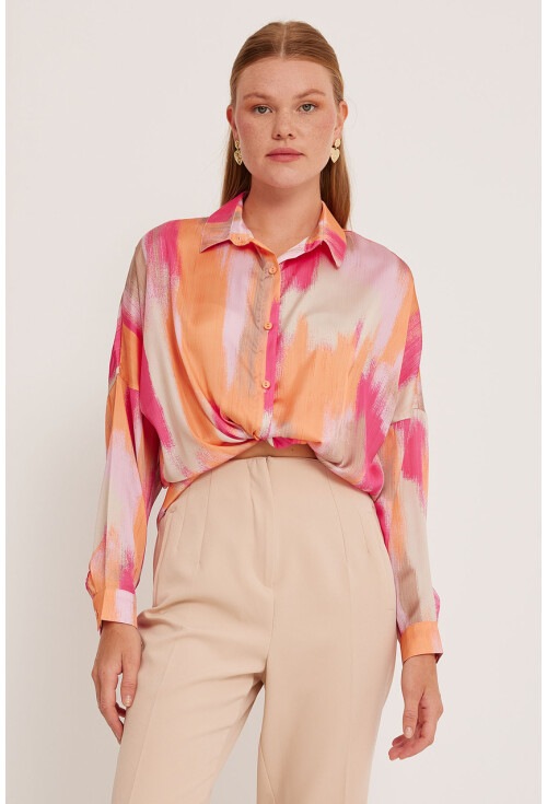 3985 Oversize Saten Gömlek
