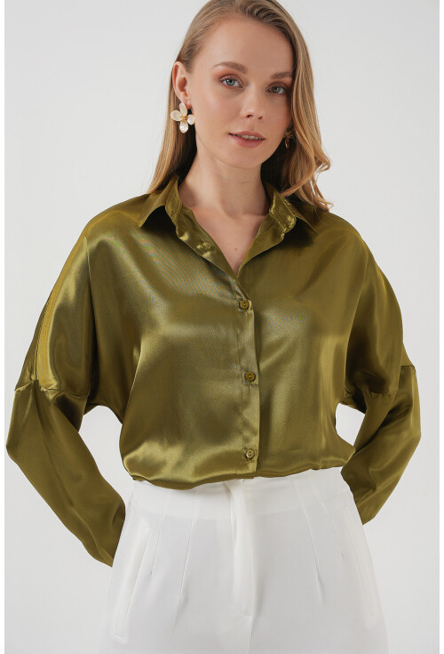 3985 Oversize Saten Gömlek