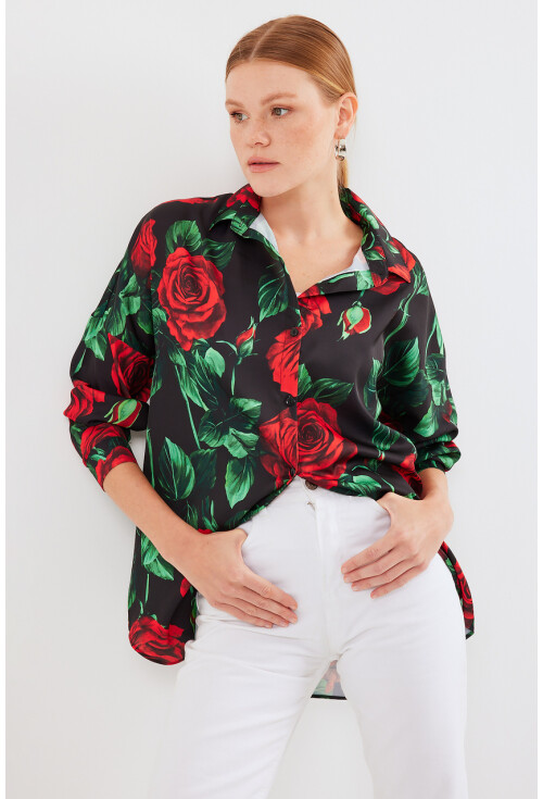 3985 Oversized Satin Shirt